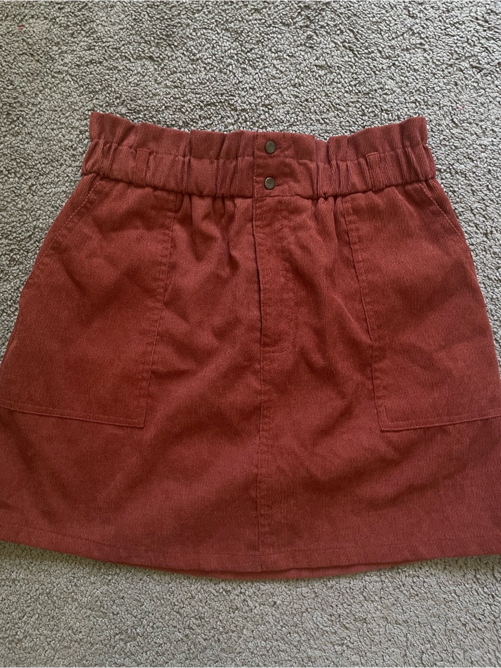 HYFVE Rust Corduroy Elastic Waist Mini Skirt